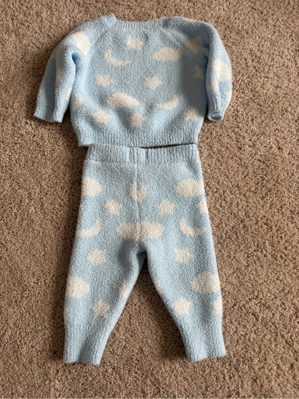cloud island Light Blue and White Cloud & Star Knit Matching Set